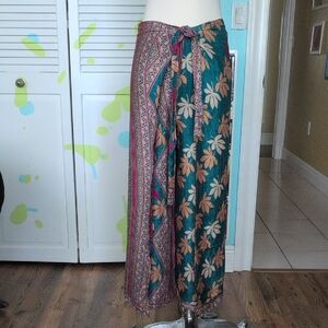 EARTHBOUND, NWOT, Wrap, Double-sided, Teal/Red Floral Wide Leg Pants, Sz OS